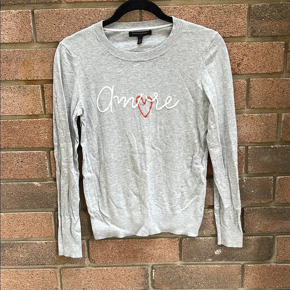 Banana Republic Light Gray Sweater With Amore Embroidered Size XS